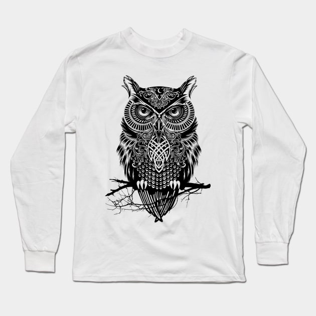 Warrior Owl Long Sleeve T-Shirt by rcaldwell